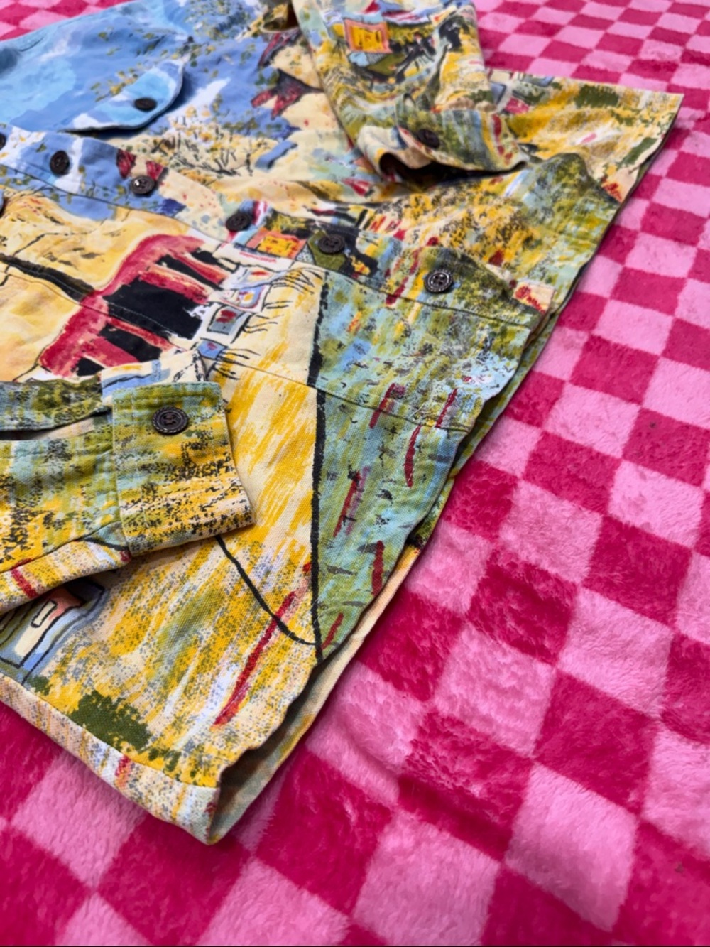 Artistic Blue & Yellow Painted Button-Down Shirt Jacket - Picture 4 of 6